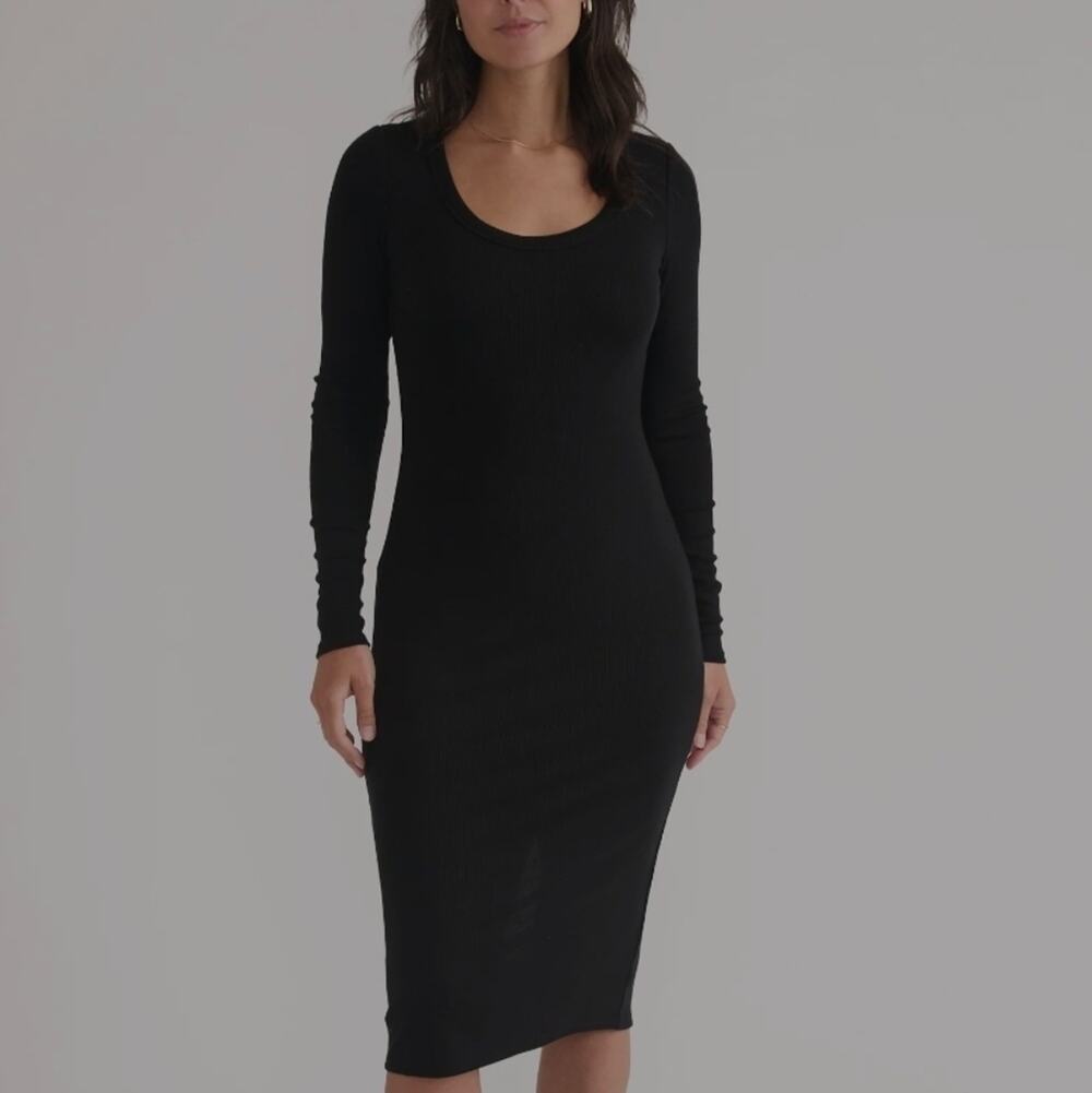 MARINE LAYER Lexi Rib Long Sleeve Midi Dress Black in Great condition Size Med